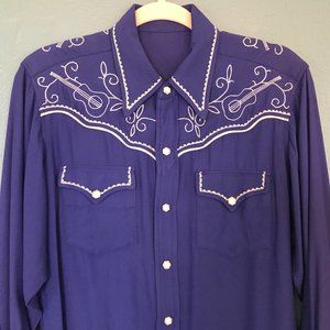 1940s 1950s Vintage Gabardine Western Women's Embroidered Ranchwear Shirt M L